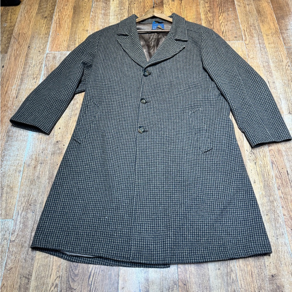 Vintage Pendleton Black & Tan Houndstooth Trench Coat / Overcoat